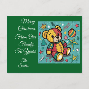 Grappige Patchwork Kerst Teddy Bear Feestdagenkaart