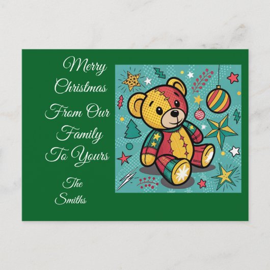 Grappige Patchwork Kerst Teddy Bear Feestdagenkaart (Voorkant)