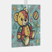 Grappige Patchwork Kerst Teddy Bear Glas Ornament (Voorkant Rechts)