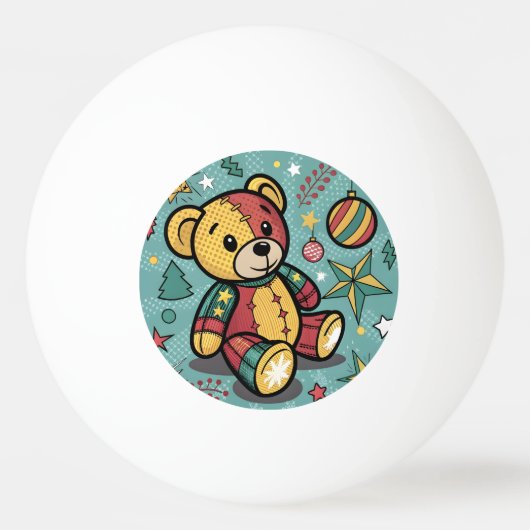Grappige Patchwork Kerst Teddy Bear Pingpongballen (Voorkant)