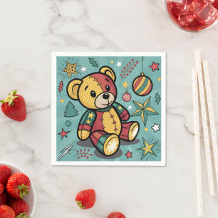 Grappige Patchwork Kerst Teddy Bear Servet