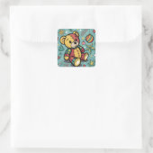 Grappige Patchwork Kerst Teddy Bear Vierkante Sticker (Tas)