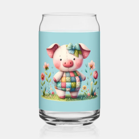 Grappige patchwork varken in bloementuin blikvorm glas (Voorkant)