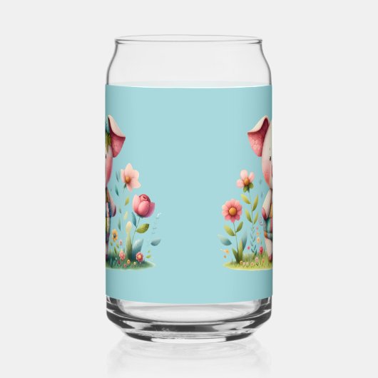 Grappige patchwork varken in bloementuin blikvorm glas (Links)