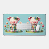 Grappige patchwork varken in bloementuin bureaumat (Keyboard & Muis)