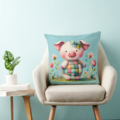 Grappige patchwork varken in bloementuin kussen (Stoel)