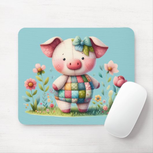 Grappige patchwork varken in bloementuin muismat (Met muis)