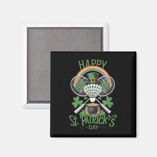 Grappige Patricks Day Badminton Kostuum Four-leaf  Magneet (Voorkant / Achterkant)