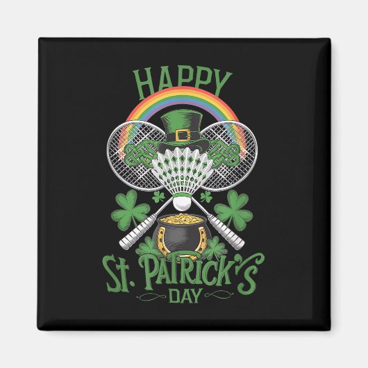 Grappige Patricks Day Badminton Kostuum Four-leaf  Magneet (Voorkant)
