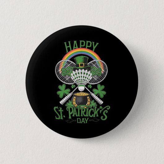Grappige Patricks Day Badminton Kostuum Four-leaf Ronde Button 5,7 Cm (Voorkant)