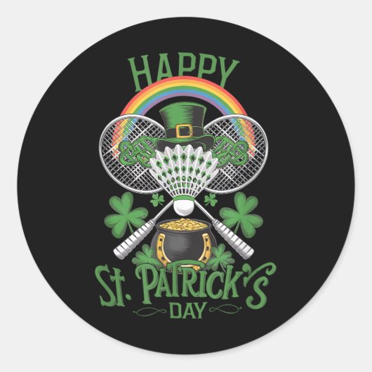 Grappige Patricks Day Badminton Kostuum Four-leaf Ronde Sticker (Voorkant)