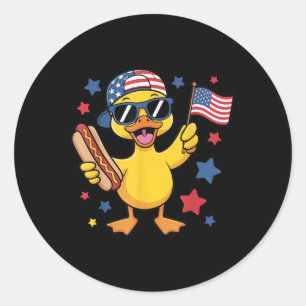 Grappige Patriotische Eend Usa Vlag 4 Juli Hotdog Ronde Sticker