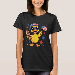 Grappige Patriotische Eend Usa Vlag 4 Juli Hotdog T-shirt