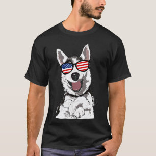 Grappige Patriotische Hond Husky 4 juli VS Vlag T- T-shirt