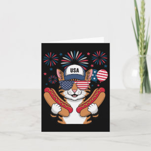 Grappige Patriotische Kat Hotdog Amerikaanse Vlag Kaart