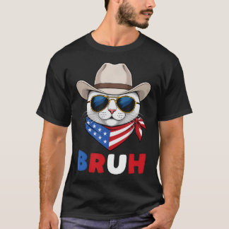 Grappige Patriotische Kat Usa 'Merica 4de Juli Bru T-shirt