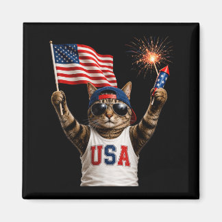 Grappige Patriotische Kat Usa Vlag Vuurwerk 250 Magneet