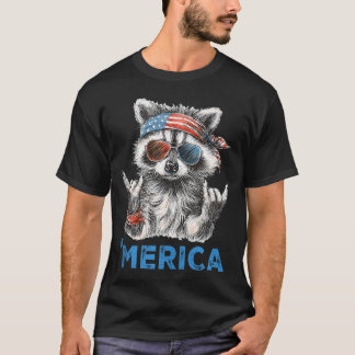 Grappige Patriotische Wasbeer Rockin Usa Trots 4De T-shirt