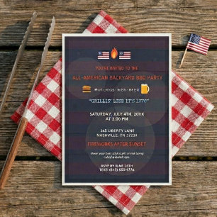 Grappige Patriottische 4 juli BBQ-feestuitnodiging Aankondiging
