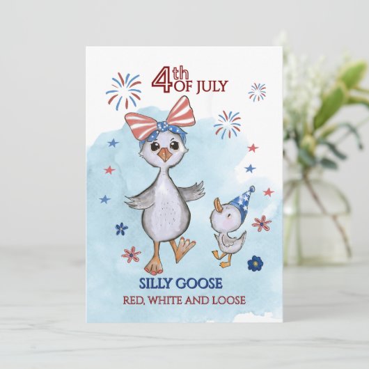Grappige Patriottische Gans Rood, Wit en Losse Feestdagenkaart (Staand voorkant)
