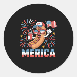 Grappige patriottische hotdog merica stijl 4 juli ronde sticker