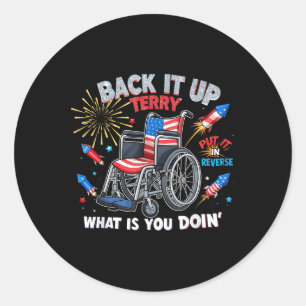 Grappige Patriottische Rolstoel Vuurwerk 4 Juli H Ronde Sticker