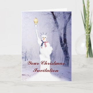 Grappige patriottische sneeuwpop kerst uitnodiging