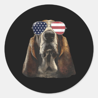 Grappige Patriottische Wed Hound Dog Amerikaanse V Ronde Sticker