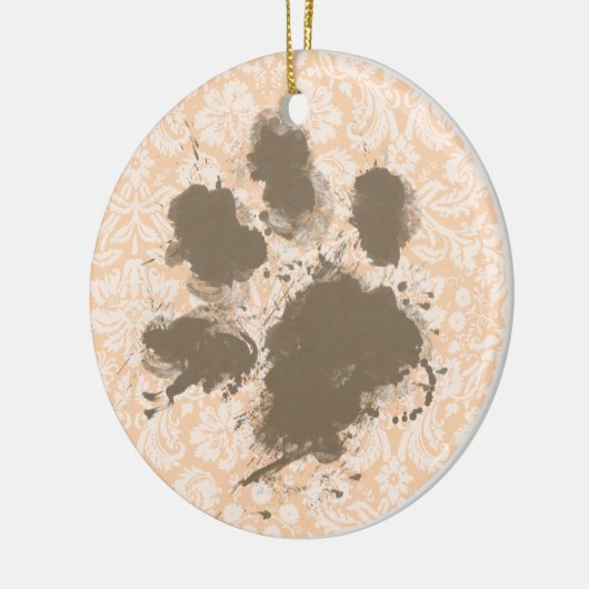 Grappige Paw Print op lichte abrikoos, perzikdamas Keramisch Ornament (Links)