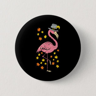 Grappige pelgrim flamingo thanksgiving herfst herf ronde button 5,7 cm