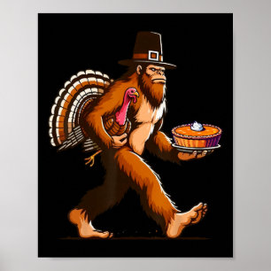 Grappige Pelgrim Sasquatch Yeti En Pompoentaart Be Poster