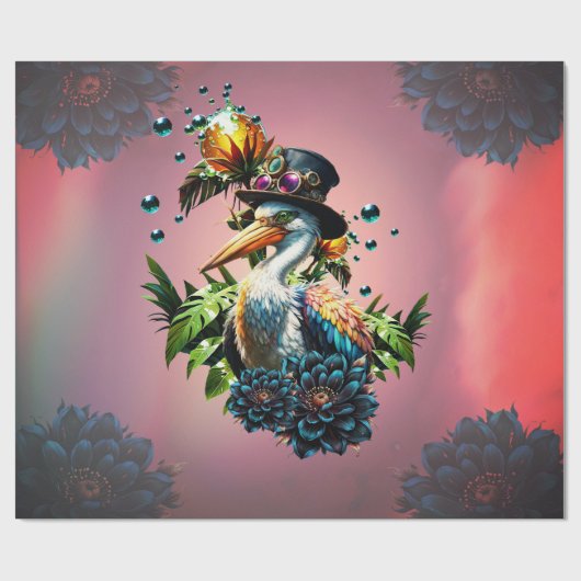 Grappige pelikaan met steampunk pet cadeaupapier (Vlak)