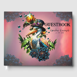 Grappige pelikaan met steampunk pet en tropische f gastenboek