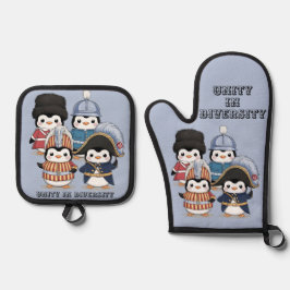 Grappige Penguin Royal Guards Eenheid in Diversite Ovenwant & Pannenlap Set