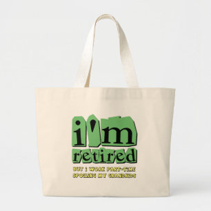 grappige pensionering grote tote bag