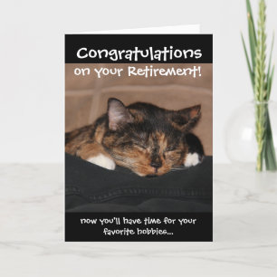Grappige pensionering Kaart, Napping Calico Cat Kaart