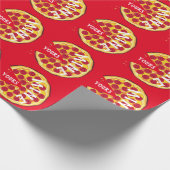 Grappige pepperoni pizza schattig feest rood cadeaupapier (Hoek)