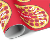 Grappige pepperoni pizza schattig feest rood cadeaupapier (Rol Hoek)