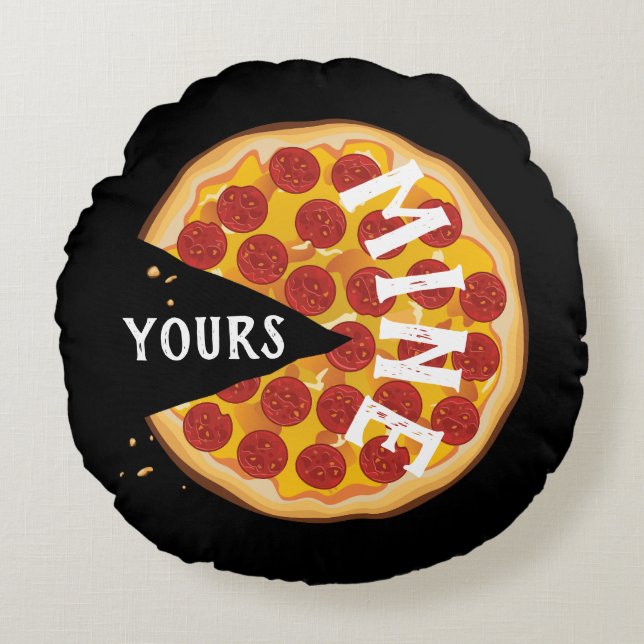 Grappige pepperoni pizza schattig rood zwart rond kussen (Voorkant)