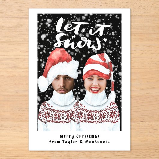Grappige Persoonlijke Kerst Foto Laat het Sneeuwen Acryl Uitnodigingen (Voorkant)