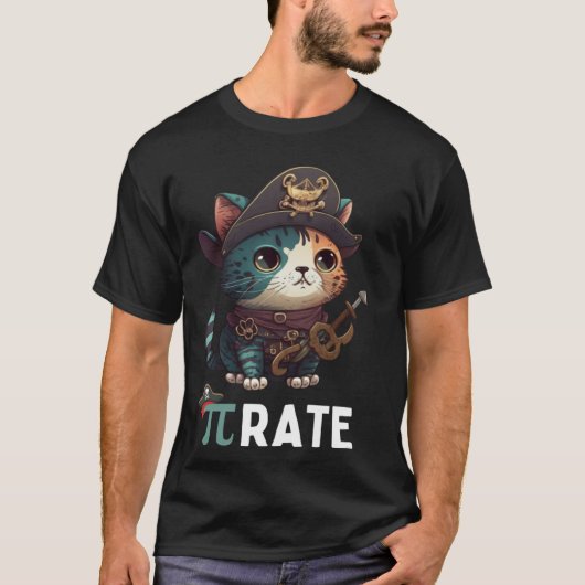 Grappige Pi-dag wiskunde wetenschap piraat kat T-shirt (Voorkant)