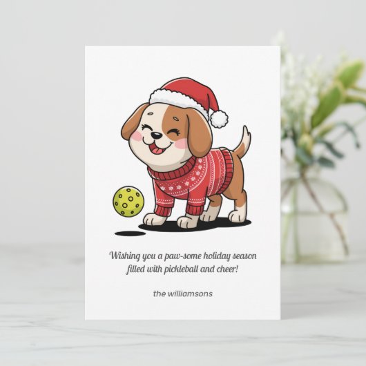 Grappige Pickleball Christmas Dog Uw aangepaste te Feestdagenkaart (Staand voorkant)