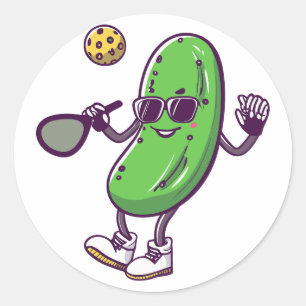 Grappige Pickleball en Cool Cucumber: Speelse Padd Ronde Sticker