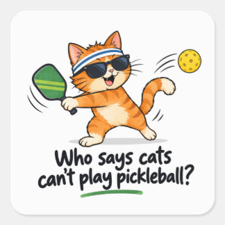 Grappige Pickleball Kat Servetten | Wie zegt dat k Vierkante Sticker