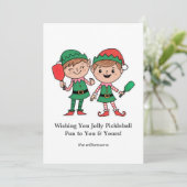 Grappige Pickleball Kerstelfen, Aangepaste Tekst Feestdagenkaart (Staand voorkant)