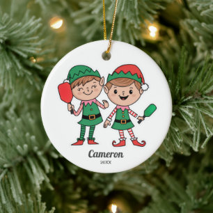 Grappige Pickleball kerstelven, voeg fototekst toe Keramisch Ornament