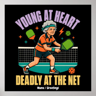 Grappige Pickleball Oma Jong van Hart Dodelijk Net Poster
