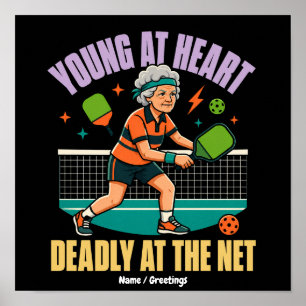 Grappige Pickleball Oma Jong van Hart Dodelijk Net Poster