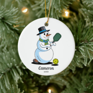 Grappige Pickleball Snowman, voeg aangepaste foto Keramisch Ornament