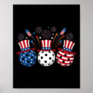 Grappige Pickleball-Vuurwerk Amerikaanse Vlag 4e O Poster